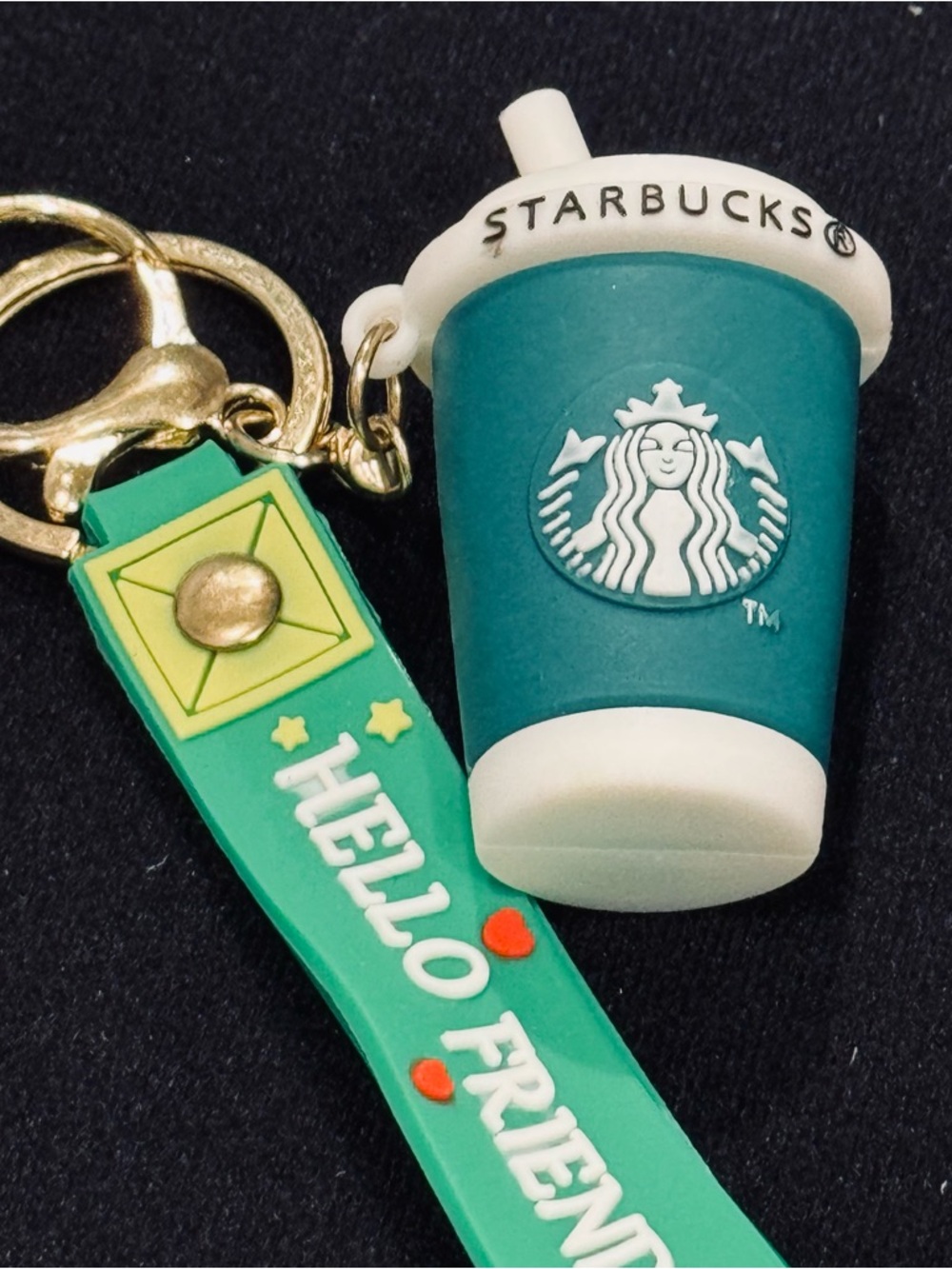 Coffee Cup Keychain Hello Friend Green Bag Charm Cute Novelty Gift - Picture 1 of 7
